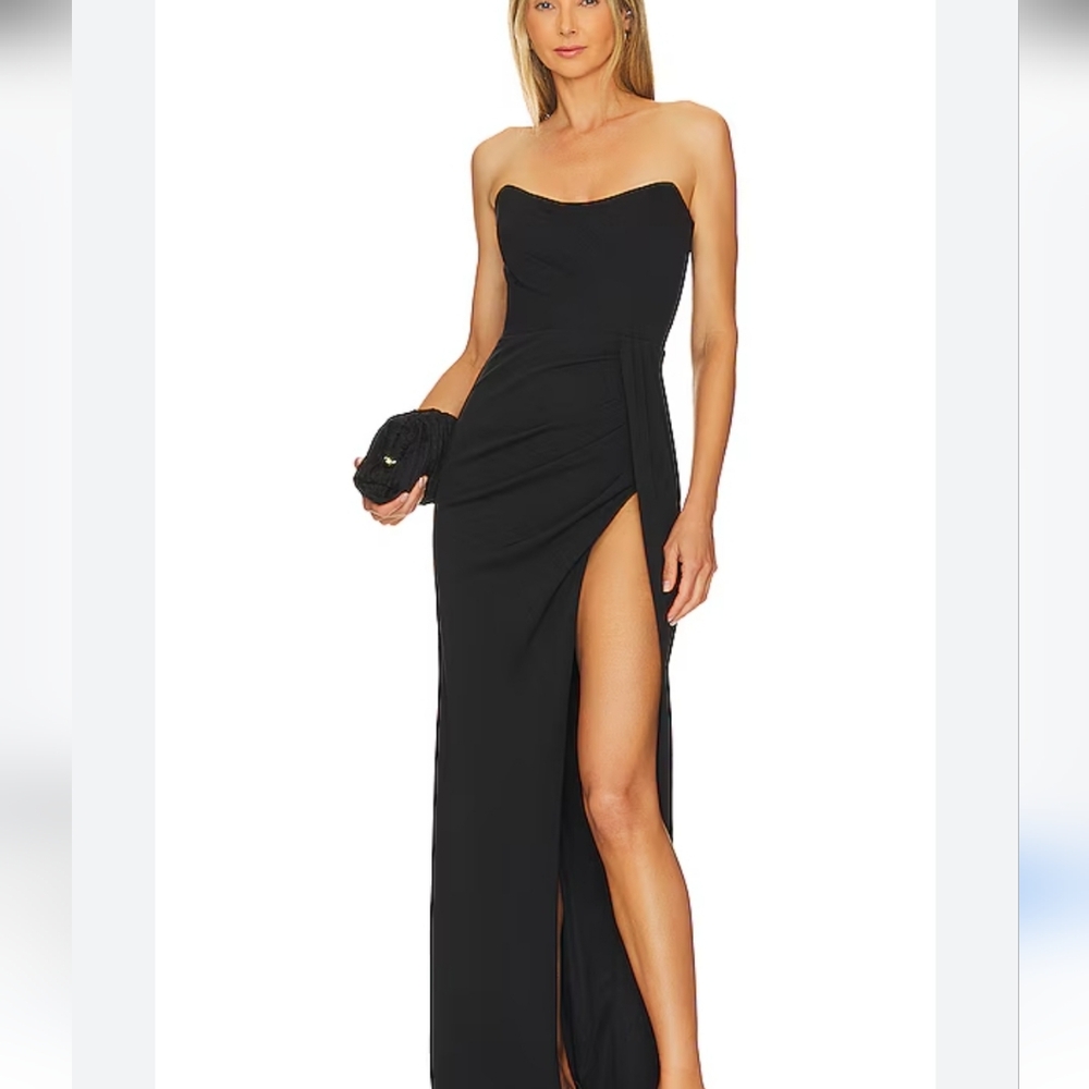 Katie May Classic Black Strapless ruched front maxi Dress Size L like new